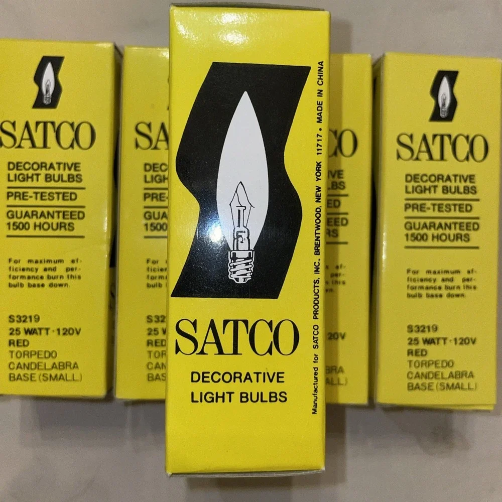 5 NIB SATCO‎ Decorative Red Light Bulbs 25 Watt-120V Candelabra Base (Small)